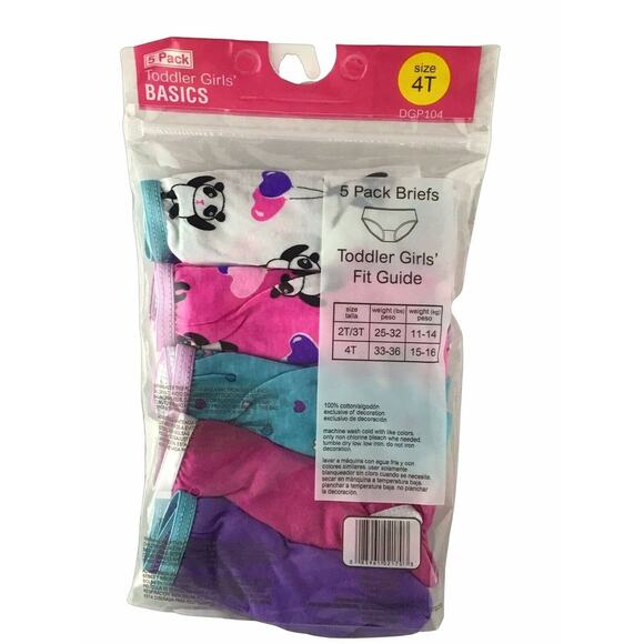 Hanes Toddler Girls Basics 5 Pack Pandas and Hearts 4T - Picture 4 of 4